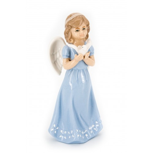 Ангел фарфоровый с голубем (в голубом платье)