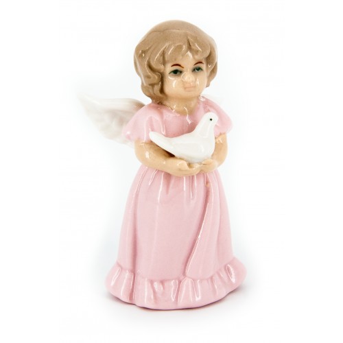 Ангел фарфоровый декоративный с голубем (в розовом платье)