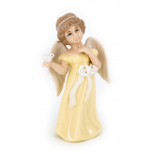 Ангел фарфоровый с цветами и голубем (в желтом платье)